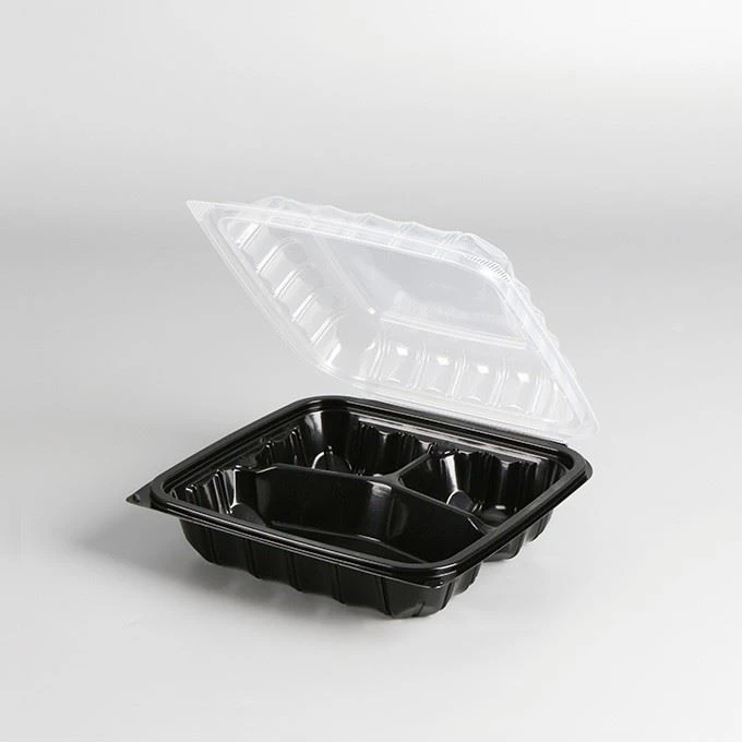 YANG RUI New Item Eco Friendly Take Out Food Container T To Go Box Restaurant Black 3 Compartment Trays With Clear Top