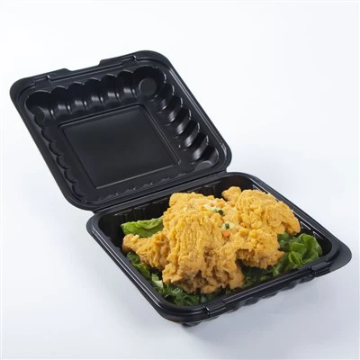 9x9인치 검은색 클램셸 테이크아웃 도시락 상자