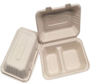 뚜껑이 있는 Bagasse 2칸 컨테이너 이동